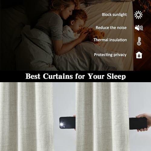 Curtains promoting sleep benefits like blocking sunlight and reducing noise.
