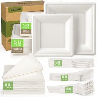 Compostable dinnerware set with plates and utensils