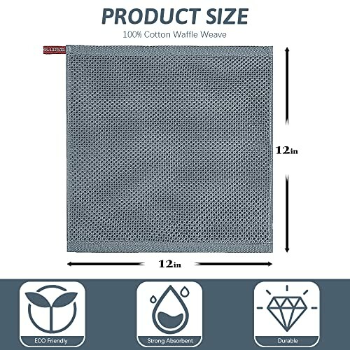 Gray cotton waffle weave towel with size and features