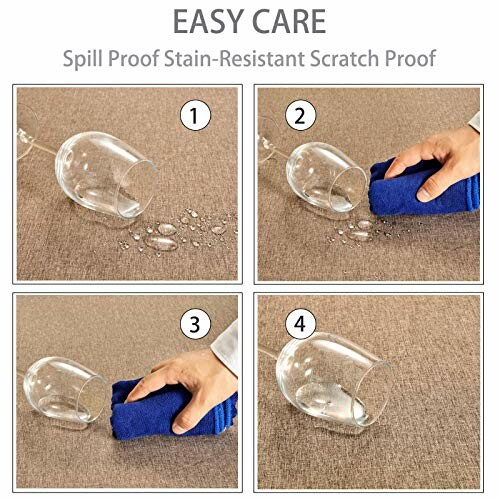 Instructions showing easy cleaning of a spill on a tablecloth.