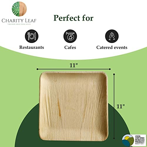 Square eco-friendly plate perfect for restaurants, cafes, and catered events.