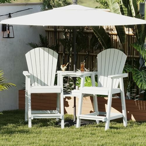Outdoor patio set with two chairs and umbrella