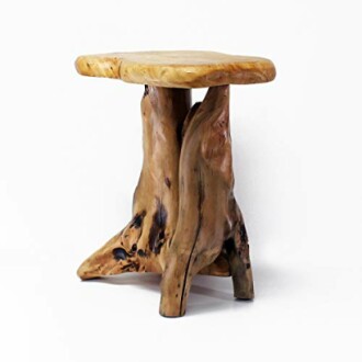Rustic wooden stool with natural finish.